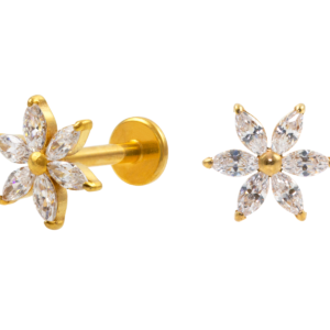LABRET TITÂNIO R/I FLOR CRAVEJADA C/ ZIRCÔNIA - PVD GOLD