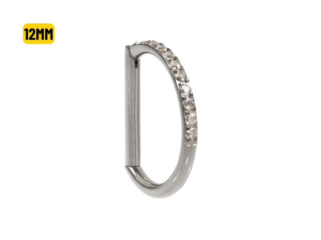 MEIA ARGOLA CLICKER TITÂNIO METADE CRAVEJADA - 12MM