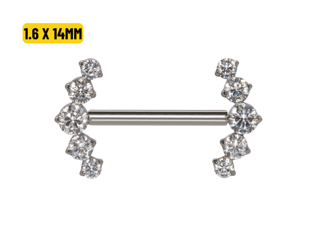 MAMILO TITÂNIO PUSH PIN CLUSTER 5 ZIRCÔNIAS - 1.6 X 14MM