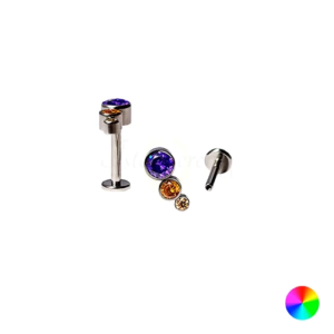 LABRET TITÂNIO R/I 3 PEDRAS MULTICOLOR - LILÁS