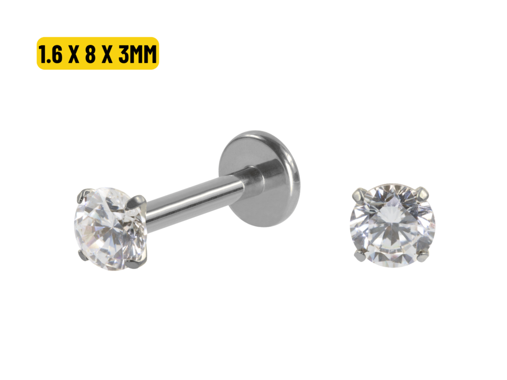 LABRET TITÂNIO R/I C/ ZIRCÔNIA - 1.6 X 8 X 3MM