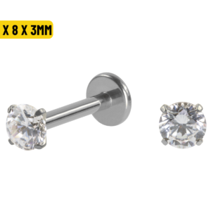 LABRET TITÂNIO R/I C/ ZIRCÔNIA - 1.6 X 8 X 3MM
