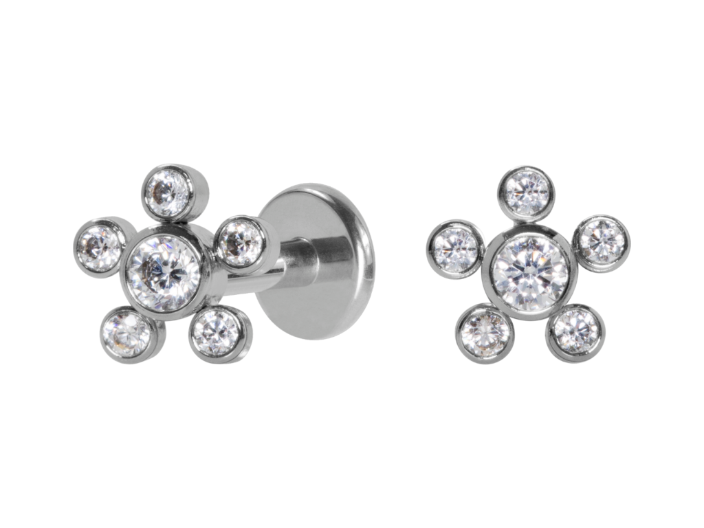 LABRET AÇO R/I FLOR C/ ZIRCÔNIA