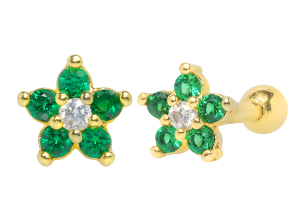 MICRO-RETO FLOR VERDE - BANHADO A OURO