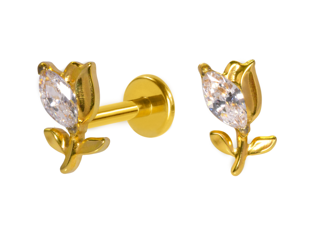 LABRET TITÂNIO R/I ROSA C/ ZIRCÔNIA - PVD GOLD