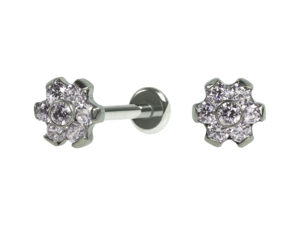 LABRET TITÂNIO R/I FLOR C/ ZIRCÔNIA MENOR - CRISTAL