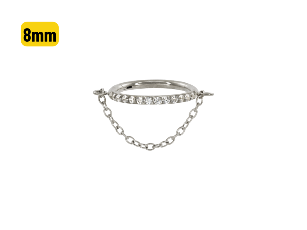 SEGMENTO CLICKER TITÂNIO LATERAL CRAVEJADA C/ CORRENTE - 8MM