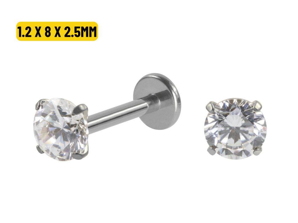LABRET TITÂNIO R/I C/ ZIRCÔNIA - 1.2 X 8 X 2.5MM