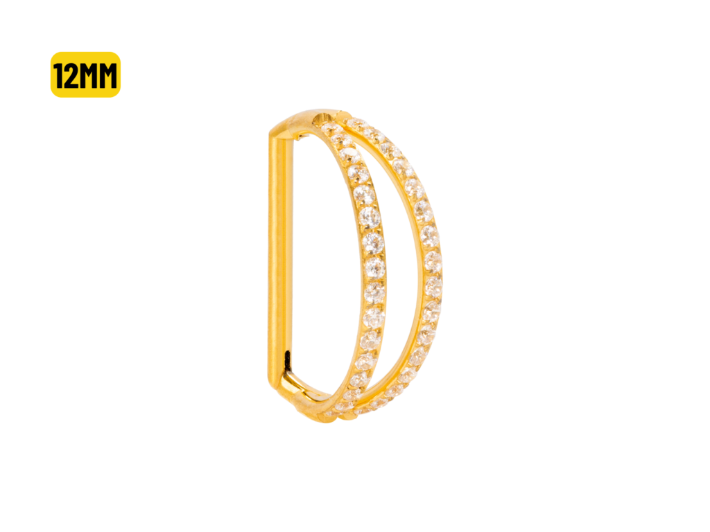 MEIA ARGOLA CLICKER TITÂNIO PVD 2 FILEIRAS C/ PEDRA - 12MM