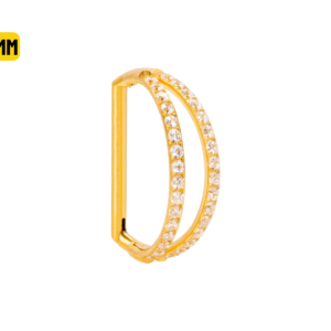 MEIA ARGOLA CLICKER TITÂNIO PVD 2 FILEIRAS C/ PEDRA - 12MM