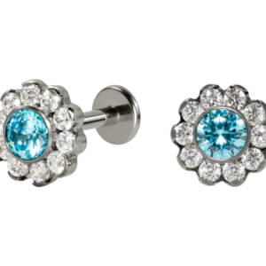 LABRET TITÂNIO R/I FLOR C/ ZIRCÔNIA MOD3 - CRISTAL/ AZUL