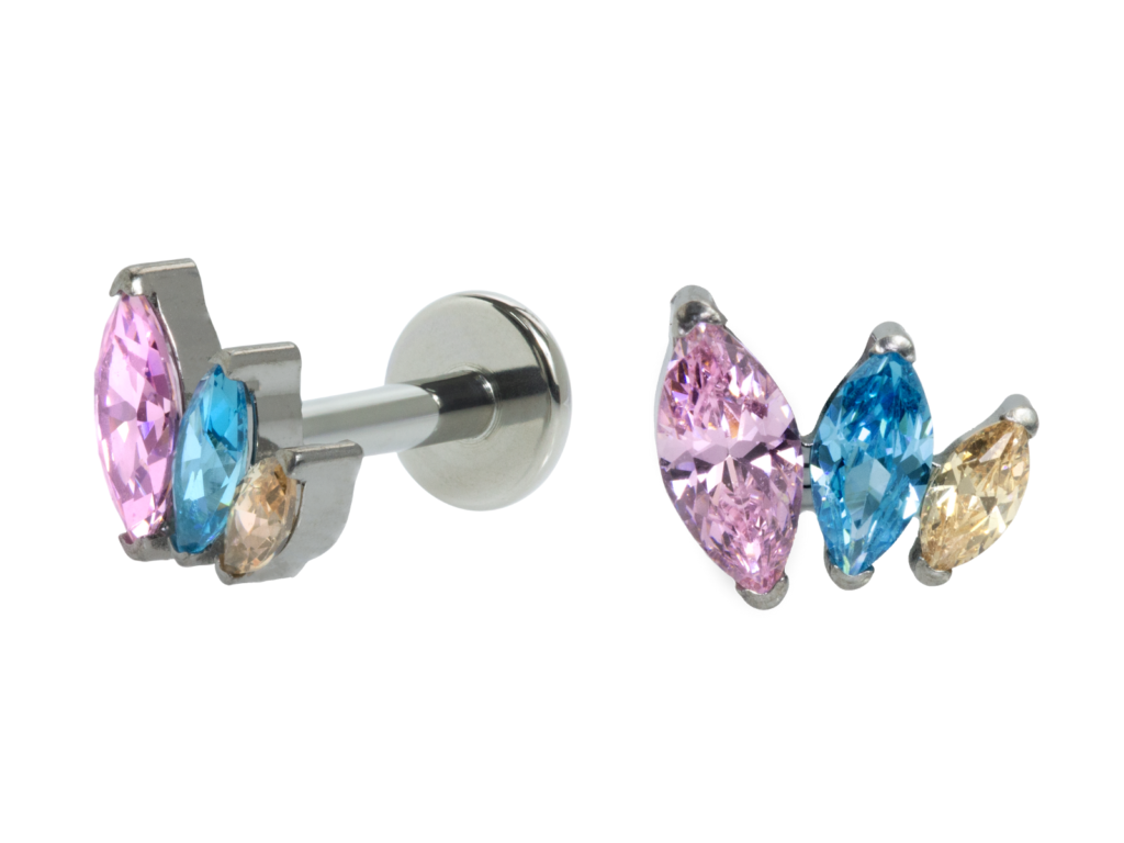 LABRET TITÂNIO R/I CLUSTER 3 ZIRCÔNIAS COLORS 1