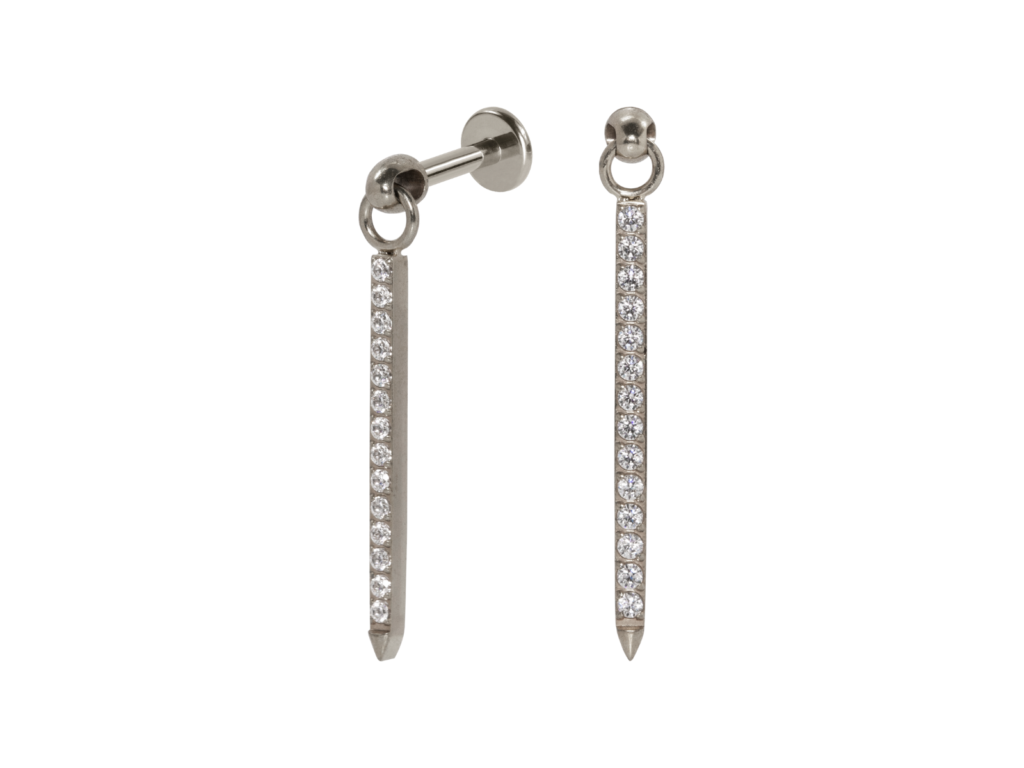 LABRET TITÂNIO R/I PINGENTE BARRA C/ PEDRA GRANDE