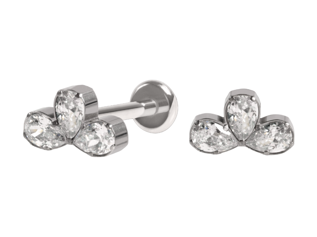LABRET TITÂNIO R/I CLUSTER 3 PEDRAS MOD3 - CRISTAL