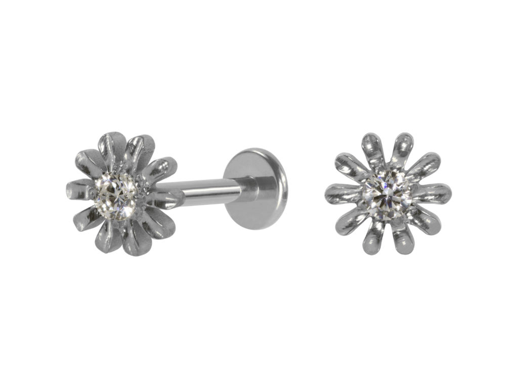 LABRET TITÂNIO R/I FLOR C/ ZIRCÔNIA