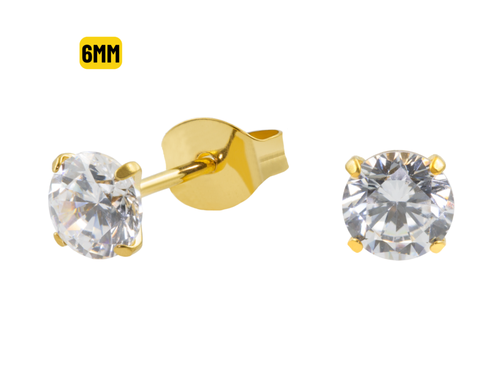 PAR BRINCO TITÂNIO PVD GOLD C/ ZIRCÔNIA - 6MM