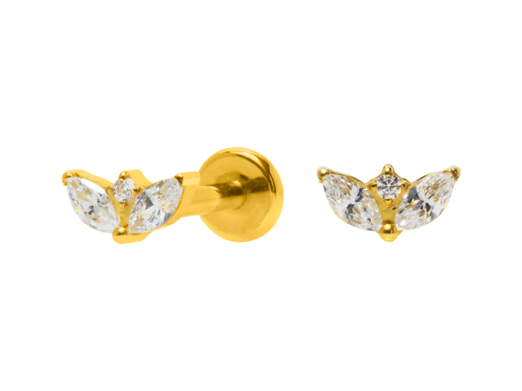 LABRET TITÂNIO PVD GOLD R/I MINI LÓTUS C/ ZIRCÔNIA