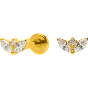 LABRET TITÂNIO PVD GOLD R/I MINI LÓTUS C/ ZIRCÔNIA