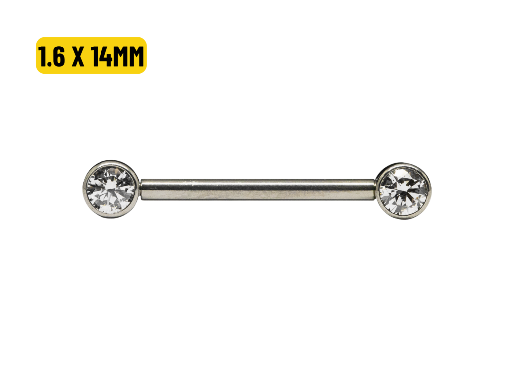MAMILO TITÂNIO PUSH PIN C/ PEDRA FLAT - 1.6 X 14MM