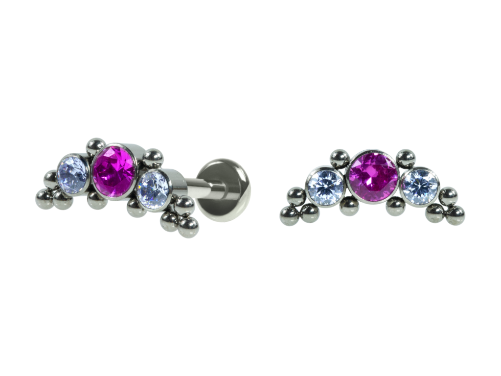 LABRET TITÂNIO R/I CLUSTER INDIANO C/ PEDRA - ROSA PINK