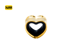 ALARGADOR PLUG CORAÇÃO AÇO PVD GOLD / F: BLACK – 14MM
