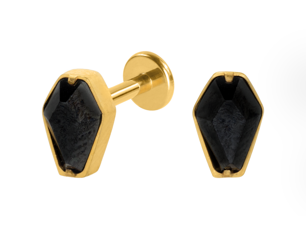 LABRET TITÂNIO PVD GOLD R/I CAIXÃO BLACK