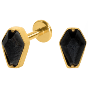 LABRET TITÂNIO PVD GOLD R/I CAIXÃO BLACK