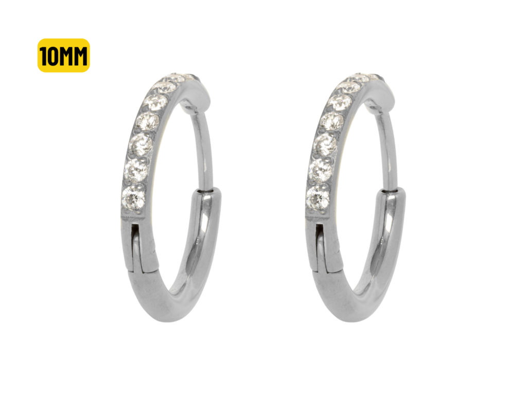 PAR BRINCO ARGOLA CLICKER TITÂNIO C/ ZIRCÔNIA - 10MM