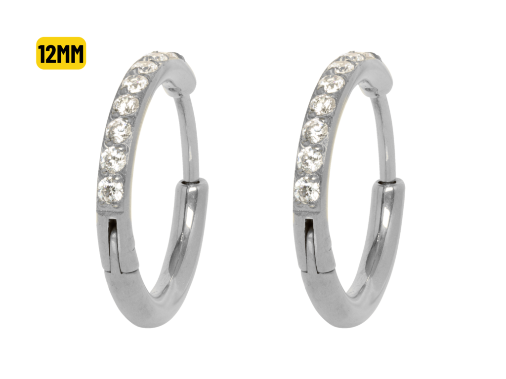 PAR BRINCO ARGOLA CLICKER TITÂNIO C/ ZIRCÔNIA - 12MM