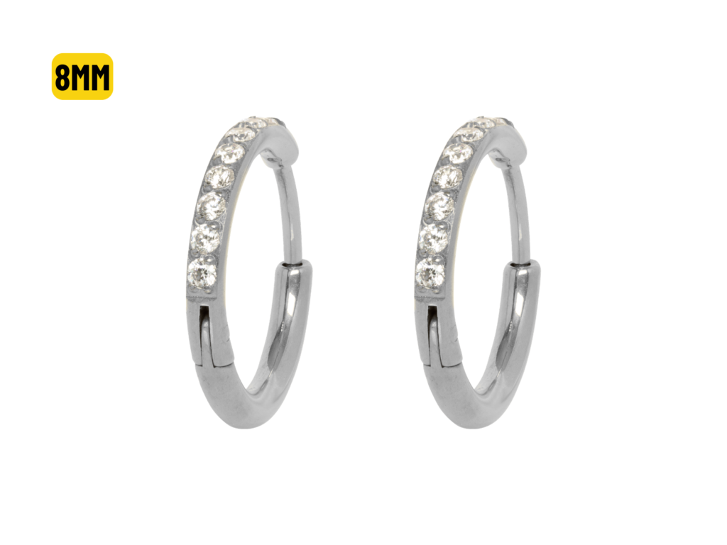 PAR BRINCO ARGOLA CLICKER TITÂNIO C/ ZIRCÔNIA - 8MM