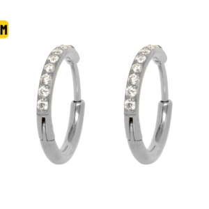 PAR BRINCO ARGOLA CLICKER TITÂNIO C/ ZIRCÔNIA - 8MM