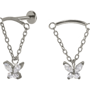 LABRET TITÂNIO R/I BARRA C/ CORRENTE E BORBOLETA