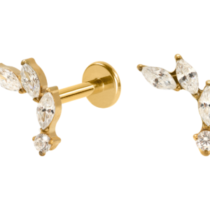 LABRET TITÂNIO PVD R/I CLUSTER 3 PETÁLAS E PONTO DE LUZ