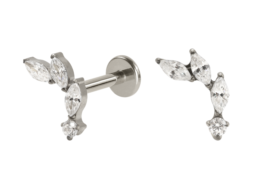 LABRET TITÂNIO R/I CLUSTER 3 PETÁLAS E PONTO DE LUZ
