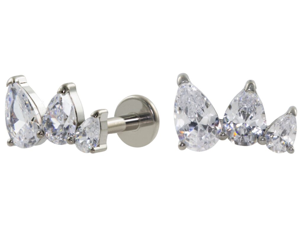 LABRET TITÂNIO R/I CLUSTER 3 ZIRCÔNIAS