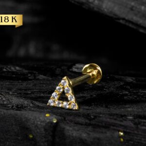 LABRET OURO 18K R/I TRIÂNGULO CRAVEJADO - 1.2 X 8MM - CO284