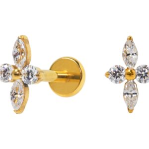 LABRET TITÂNIO PVD GOLD R/I 4 ZIRCÔNIAS