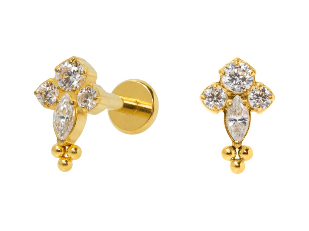 LABRET TITÃNIO PVD GOLD R/I INDIANO C/ PEDRA MOD3