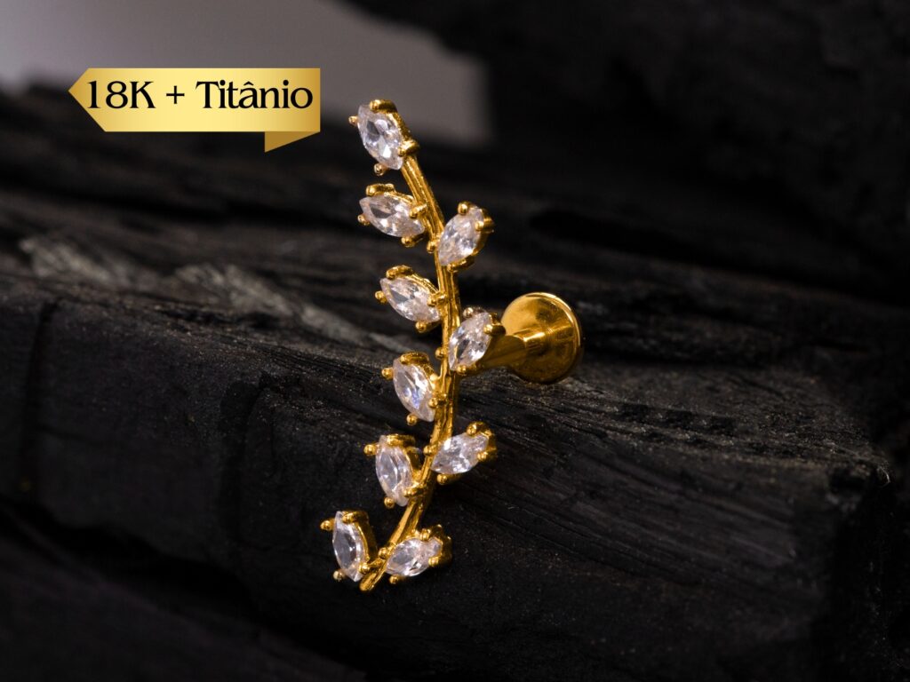 LABRET R/I TOPO OURO 18K + HASTE TIT PVD RAMO - CO264