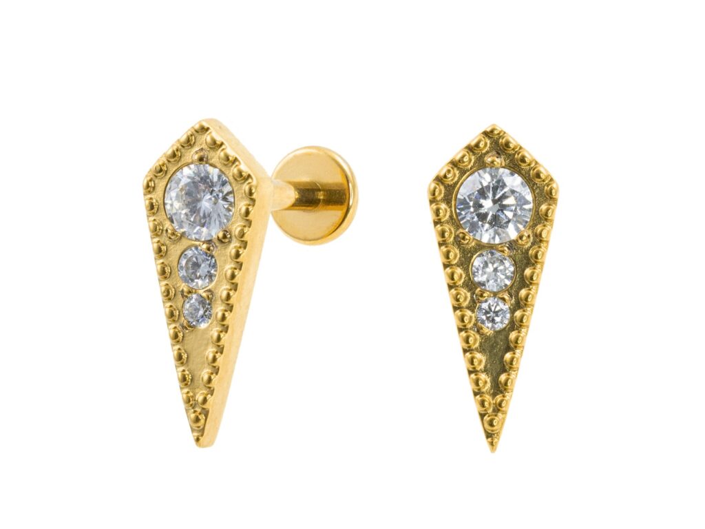 LABRET TITÂNIO PVD GOLD R/I GRAVATINHA C/ PEDRA MAIOR