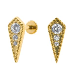 LABRET TITÂNIO PVD GOLD R/I GRAVATINHA C/ PEDRA MAIOR