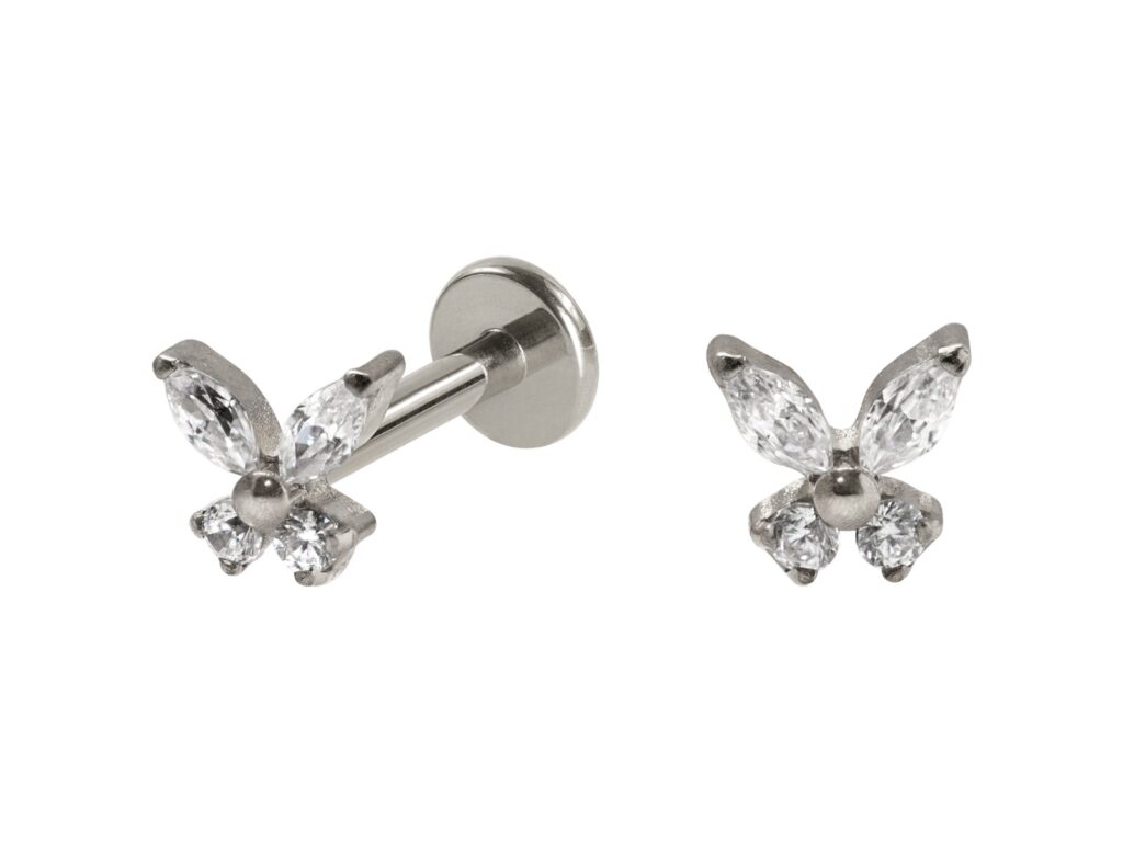 LABRET TITÂNIO R/I MINI BORBOLETA C/ ZIRCÔNIA