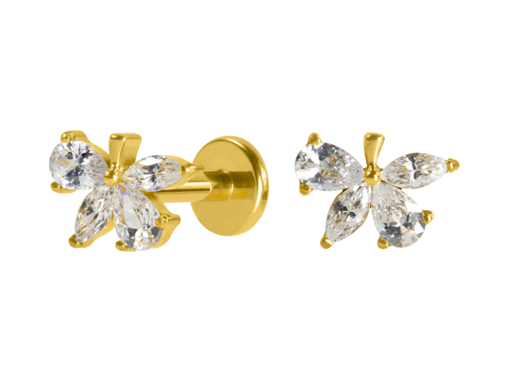 LABRET TITÂNIO PUSH PIN FOLHA C/ ZIRCÔNIA - PVD GOLD
