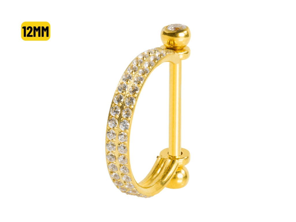 SEMI ARGOLA C/ BARRA AÇO PVD R/I 2 FILEIRAS CRAVEJADA - 12MM