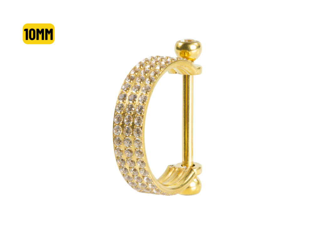 SEMI ARGOLA C/ BARRA AÇO PVD R/I 3 FILEIRAS CRAVEJADA - 10MM
