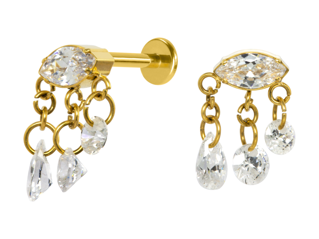 LABRET TITÂNIO R/I PENDURICALHO C/ PEDRA - PVD GOLD