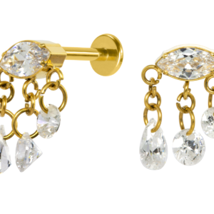 LABRET TITÂNIO R/I PENDURICALHO C/ PEDRA - PVD GOLD