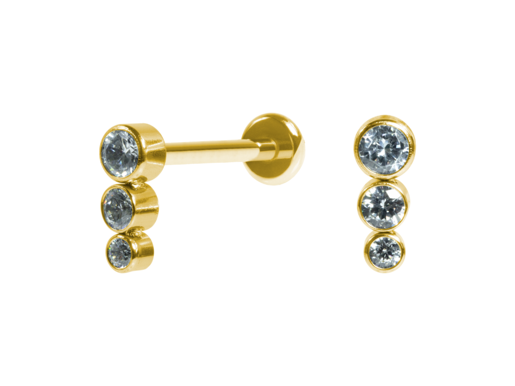 LABRET AÇO PVD R/I MINI CLUSTER 3 PEDRAS