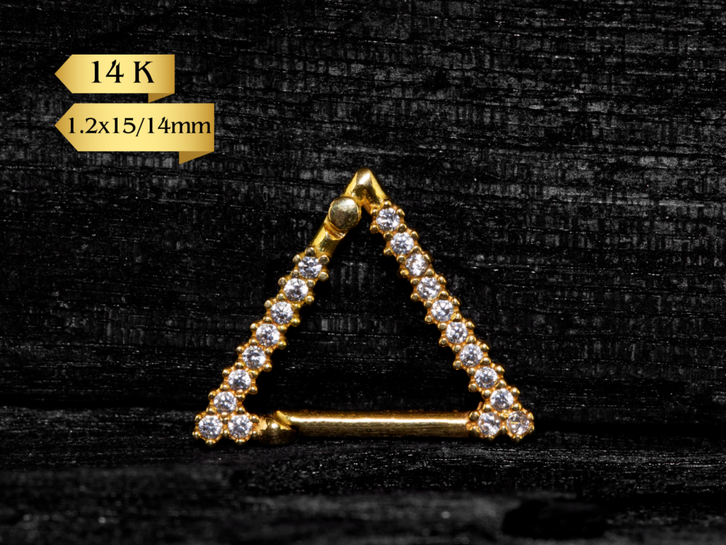 TRIÂNGULO CLICKER OURO 14K CRAVEJ - 1.2 X 15/14MM - AAO38G