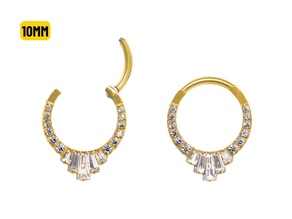 SEGMENTO TIT PVD GOLD CLICKER CRAVEJADA C/ ZIRCÔNIA - 10MM